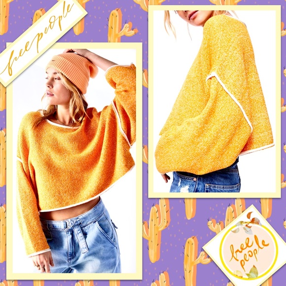Free People Bardot Sweater in Orange Peel (Tangerine) - Picture 1 of 9